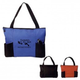 Double Pocket Zippered Tote Bag Promotional Custom Imprinted With Logo Double Pocket Zippered Tote Bag Promotional Custom Imprinted With Logo