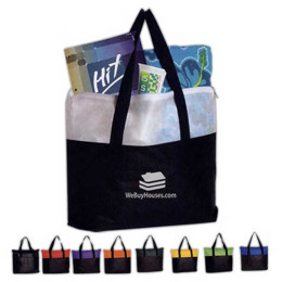 Non-Woven Zippered Tote With Vibrant Color Trim Promotional Custom Imprinted With Logo Non-Woven Zippered Tote With Vibrant Color Trim Promotional Custom Imprinted With Logo