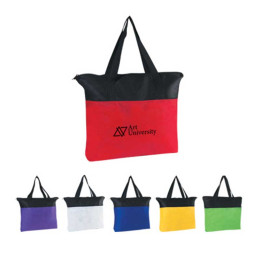 Non-Woven Zippered Tote In Vibrant Colors Promotional Custom Imprinted With Logo Non-Woven Zippered Tote In Vibrant Colors Promotional Custom Imprinted With Logo