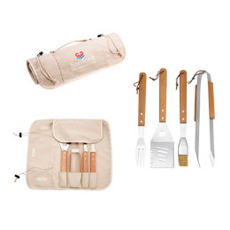 Bamboo Grill Set Promotional Custom Imprinted With Logo