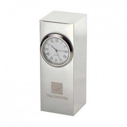 Radiance Silver Plated Column Clock Promotional Custom Imprinted With Logo