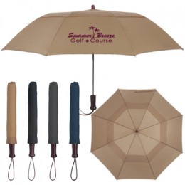 44" Arc Telescopic Folding Wood Handle Umbrella Custom Imprinted With Logo