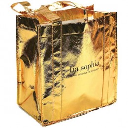 Gold Metallic Shopper Tote Bag Promotional Custom Imprinted With Logo