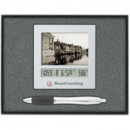 Frame Calendar Clock/Ballpoint Gift Set Promotional Custom Imprinted With Logo