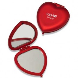 Red Heart Metal Compact Mirror Promotional Custom Imprinted With Logo
