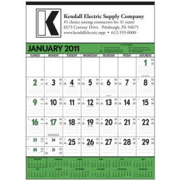 Wall Calendar - Green & Black Promotional Custom Imprinted With Logo