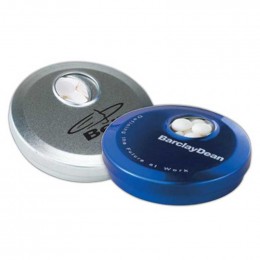 Circle Spin Tin with Mini Mints Promotional Custom Imprinted With Logo