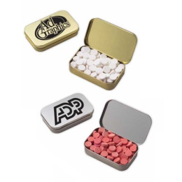 Large Hinged Tin with Powermints Promotional Custom Imprinted With Logo