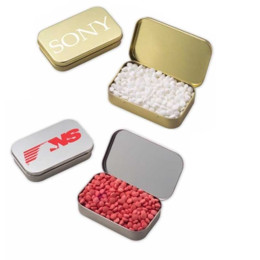 Large Hinged Tin with Mini Mints Promotional Custom Imprinted With Logo