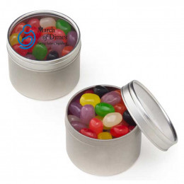 Clear Window Tins with Jelly Beans - Med Promotional Custom Imprinted With Logo