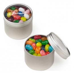 Clear Window Tins with Jelly Bellys - Med Promotional Custom Imprinted With Logo