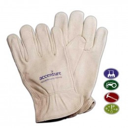 Beige Thermal-Lined Grain Cowhide Leather Gloves Custom Imprinted With Logo
