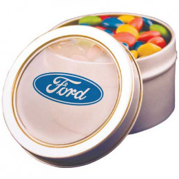 Candy Window Tin - Jelly Beans or M&Ms Promotional Custom Imprinted With Logo