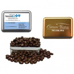 Small Rectangle Tin - Chocolate Covered Almonds Promotional Custom Imprinted With Logo