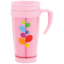 14 oz. Clear Acrylic Travel Mug with Plastic Outer & Handle Promotional Custom Imprinted With Logo
