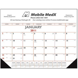 Desk Pad Calendar - Red & Black with Vinyl Corners Promotional Custom Imprinted With Logo