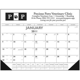 Desk Pad Calendar - Blue & Black with Vinyl Corners Promotional Custom Imprinted With Logo