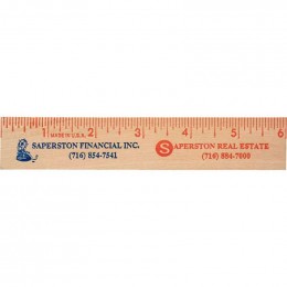 6 in. Natural Finish Flat Wood Ruler - 1 1/8 in. Promotional Custom Imprinted With Logo
