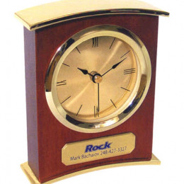 Double Arch Wooden Desktop Clock Promotional Custom Imprinted With Logo