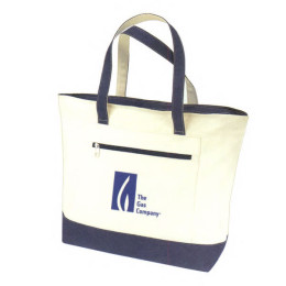 Two-Tone Canvas Zippered Tote Bag Promotional Custom Imprinted With Logo