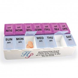 Daily Reminder 7-Day Medicine Tray Promotional Custom Imprinted With Logo Daily Reminder 7-Day Medicine Tray Promotional Custom Imprinted With Logo