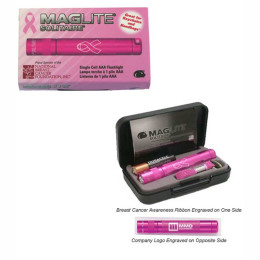 Breast Cancer Awareness Mag-Lite Flashlight Promotional Custom Imprinted With Logo