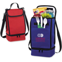 Dual Compartment Insulated Lunch Bag Promotional Custom Imprinted With Logo Dual Compartment Insulated Lunch Bag Promotional Custom Imprinted With Logo