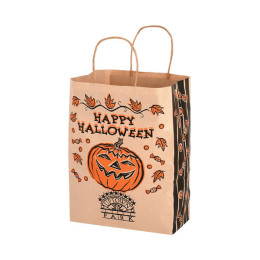 Natural Kraft Recycled Paper Shopper Bag - Pumpkin & Candy Graphic - 10 x 13