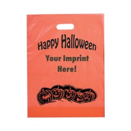 Row of Pumpkins Recyclable Halloween Bag - Frosted Orange -12 x 15 