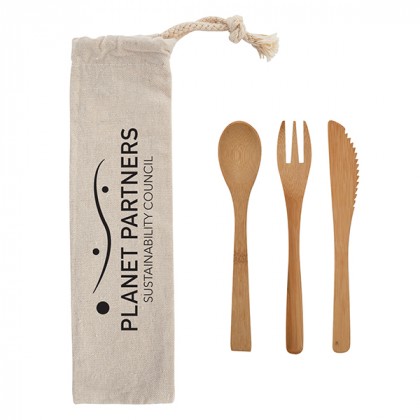 3 Piece Bamboo Utensil Set | Branded Reusable Promotional Items