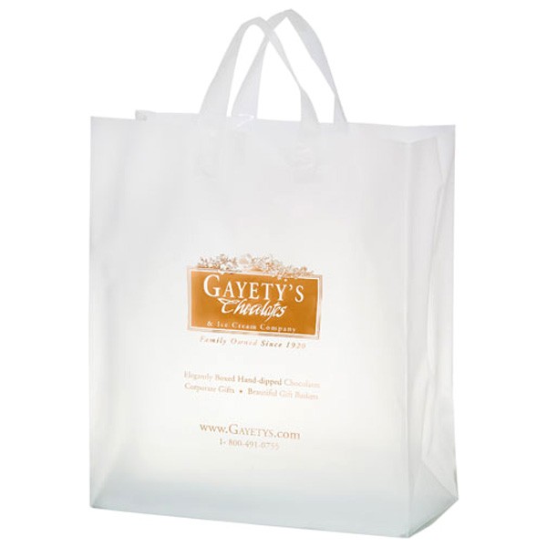 Clear Frost Plastic Bag Soft Loop Handles Logo Imprint Plastic Bag