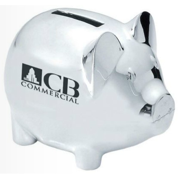 Custom Imprinted Silver Plated Piggy Banks in Bulk Bulk Penny Banks