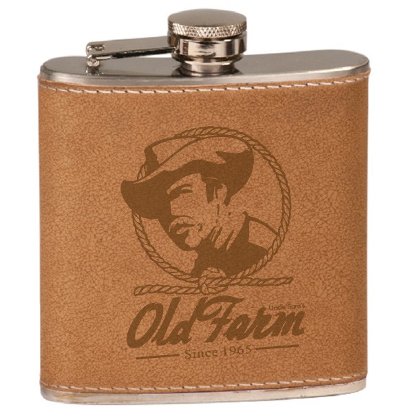 6 oz Custom Leather Flasks Engraved with Business Logos Promo Flasks