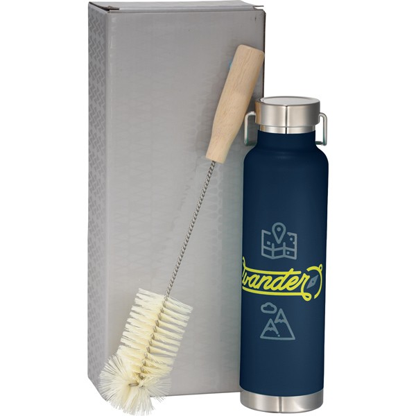 22 oz Thor Copper Vacuum Bottle with Brush | Logo Engraved Reusable Water Bottles